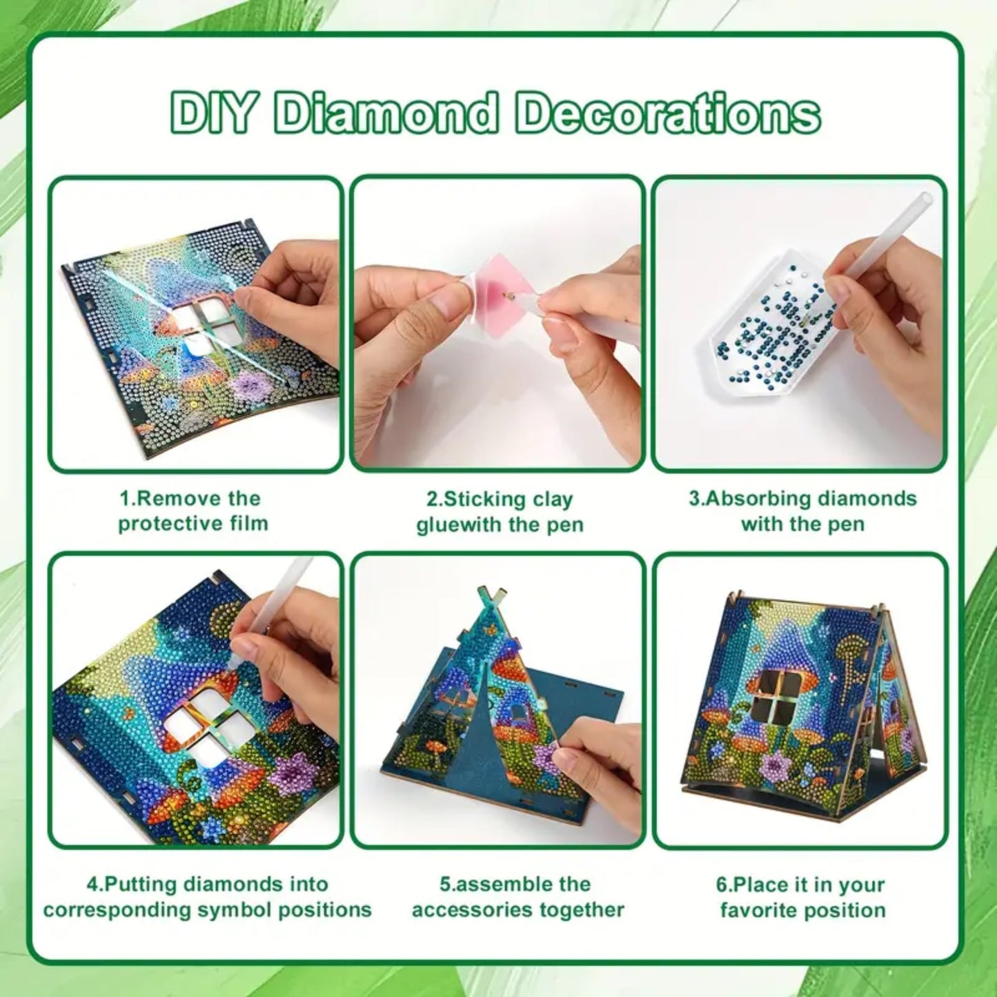 Party Ready 3D Diamond Painting Tent Craft Kit with LED Lights – Full Drill Crystal Mosaic Wood Puzzle, DIY Holiday Decorative Art for Home Display (Starry Night)