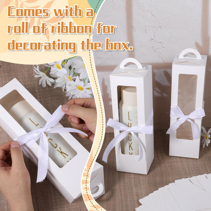 30 Pcs Tumbler Gift Box with Handle, Sublimation Tumblers Package Boxes, with Clear Window and Ribbon, Heat Press Blanks Bottle Gift Box, for Bridesmaid Gifts Wedding Favors Wrapping Packaging DIY Dec