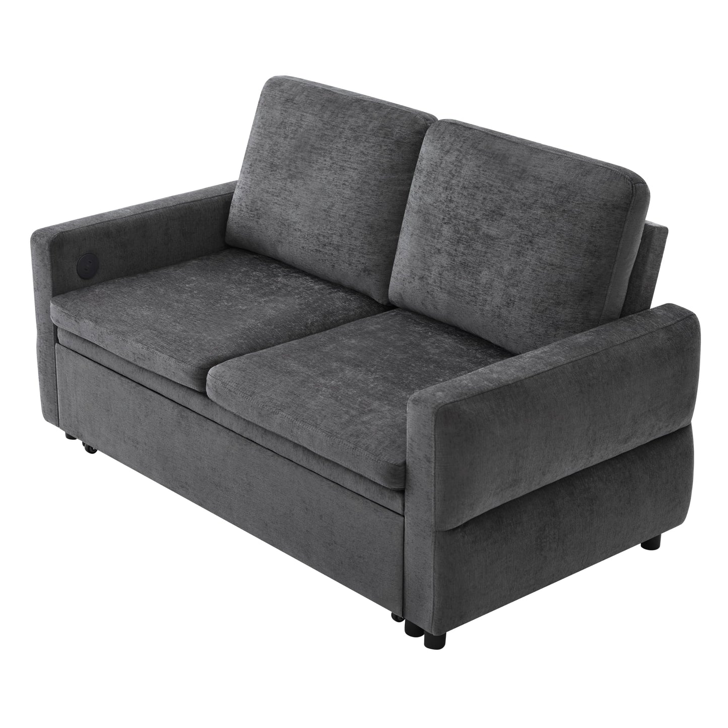 Convertible Sofa Bed Loveseat with Adjustable Backrest, Chenille Sleeper Couch with USB Ports, 3 Position Reclining Sofa Bed for Small Spaces Apartment Guest Room, Modern Compact Furniture, Grey