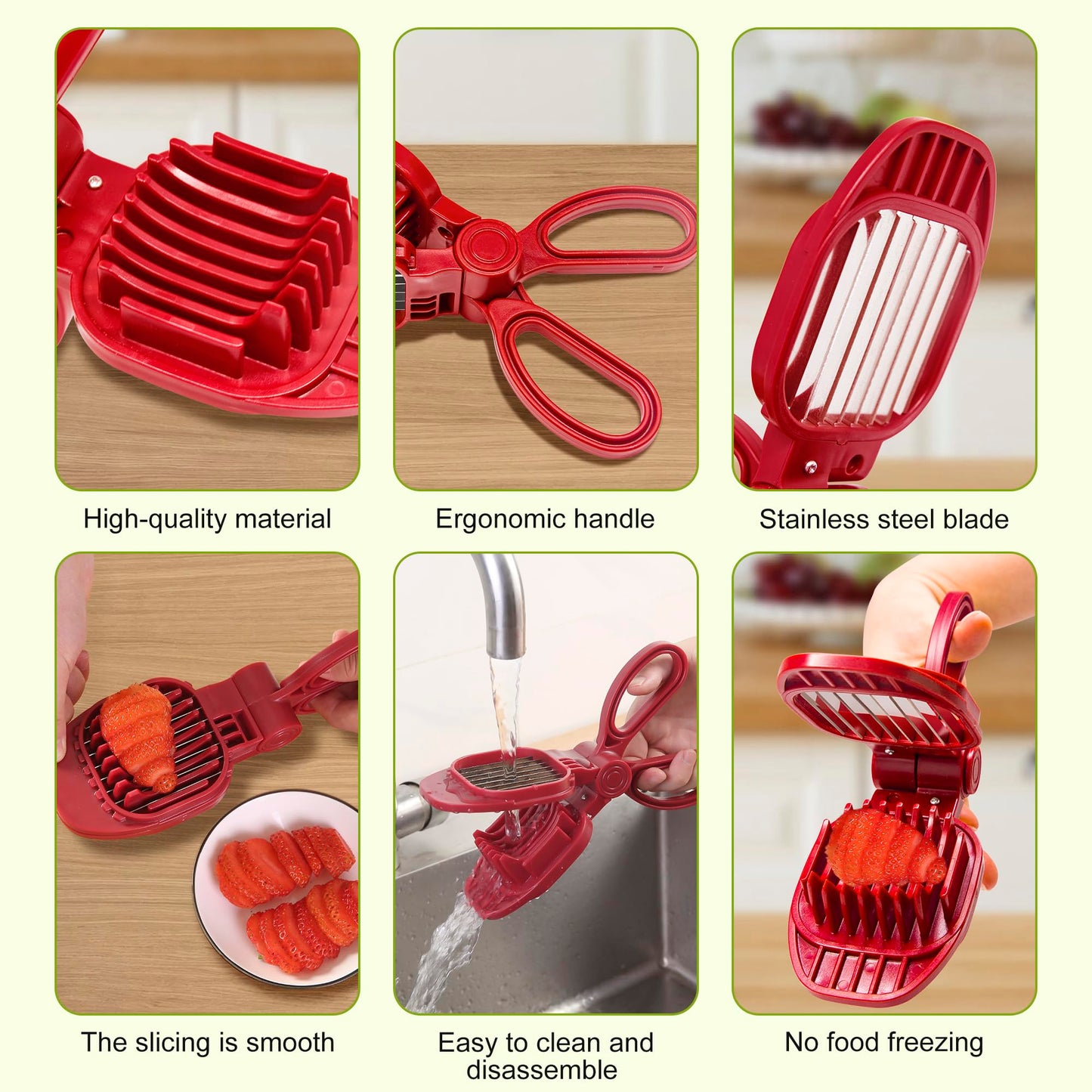 Fruit Slicer, Strawberry, Banana, Kiwi Cutter, Egg Slicer for Hard Boiled Eggs, for Fruit Sausages, Cucumbers, Mushroom Cutter, Rapid & Safe Slicing Kitchen Gadgets (Red)
