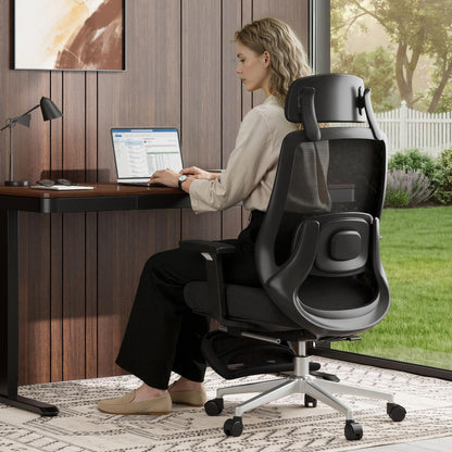 FLEXISPOT Massage Office Chair with Footrest, High Back Ergonomic Desk Chair with Adjustable Headrest, 3D Armrests, 2D Lumbar Heated Shiatsu Massage, 4-Position Recline, Foam Seat, Black