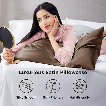 Bedsure Satin Pillowcases - Luxurious Queen Size Set of 2 | Soft Envelope Closure, Brown 20x30 Inches