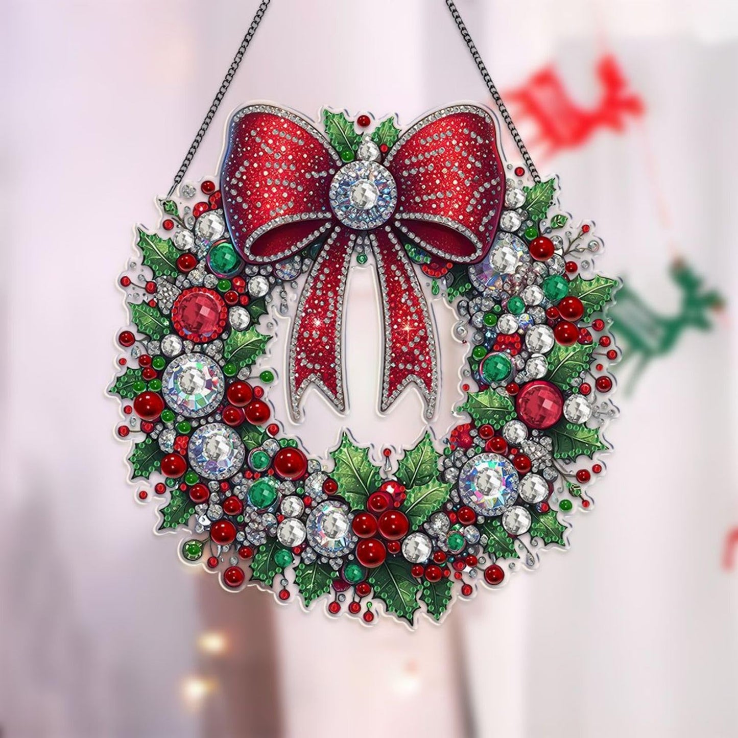 BAYUNOE DIY Hanging Diamond Pendant Christmas Design Diamond Art Painting Ornament Double Sided Pattern Single Sided for Window Wall Door Decor Home Garden-Christmas Wreath