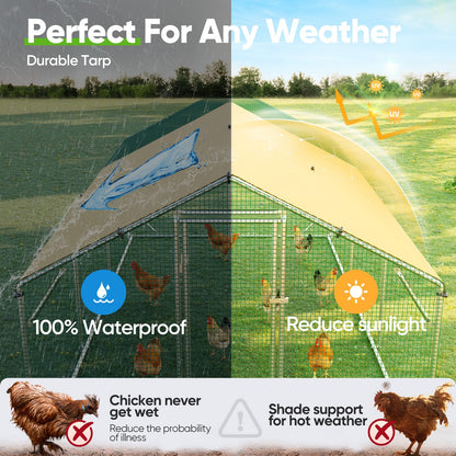 Quictent 18x9x6.6ft Metal Chicken Coop Run with Side Hardware Cloth, Elite Series Large Walk-in Outdoor Poultry Cage Heavy Duty Predator Proof Hen Duck Rabbit Farm Pen House, Waterproof Anti-UV Cover