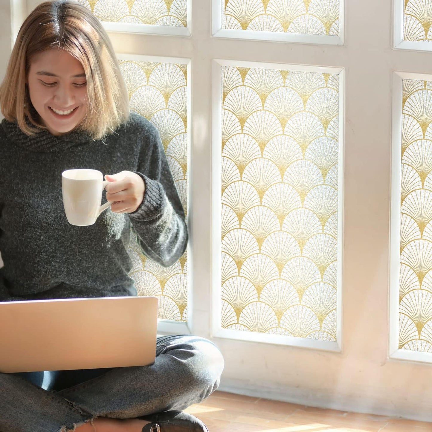 DKTIE Window Privacy Film, Frosted Glass Static Clings Non-Adhesive with Installation Tools, Modern Home Style