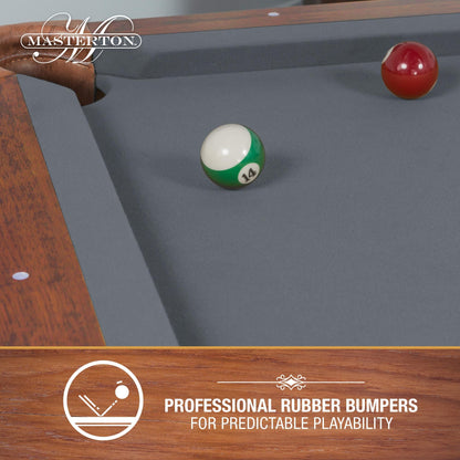 EastPoint Masterton 2.0 Bar-Size Pool Table - 87 in, Slate Gray - Pro Bounce Rubber Cushions for Billiards - Leg Levelers for Even Play on Billiard Tables - Complete Pool Cue & Ball Set