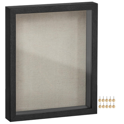 SONGMICS 11x14 Shadow Box Frame, Top Loading Display Case Frame , Glass Front with Top Slot and Push Pins, Linen Fabric Backing for DIY Craft, Gift Idea, Black URPF009B01