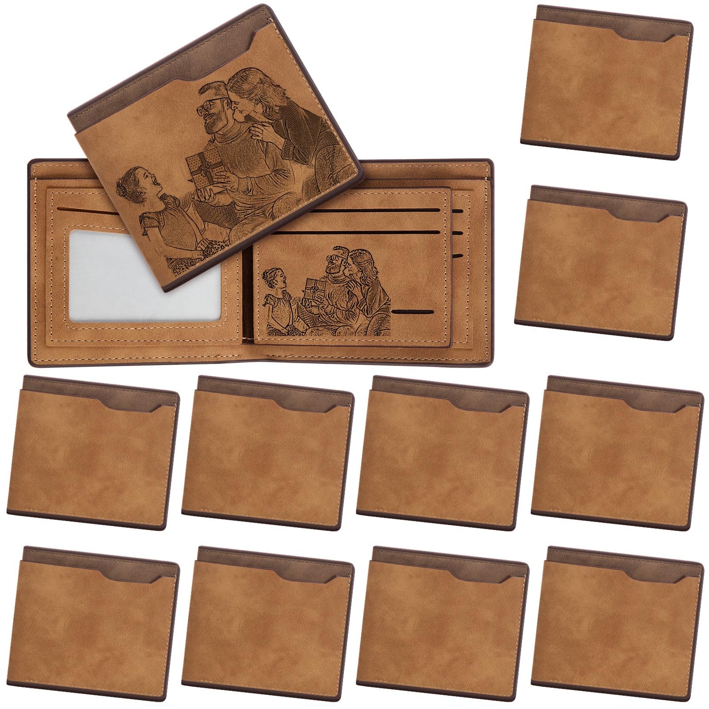 Dansydaisy 12 Pcs Leather Photo Wallet for Dad Fathers Day Blank Wallets Bulk for Men Fold PU for DIY Birthday Gift(Brown)