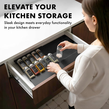 EDELHAUS Spice Drawer Organizer - Expandable Spice Rack for Drawer, Black Seasoning Organizer for Drawer Spice Organizer, Spice Organization Seasoning rack insert for Cabinet (Jars Not Included)
