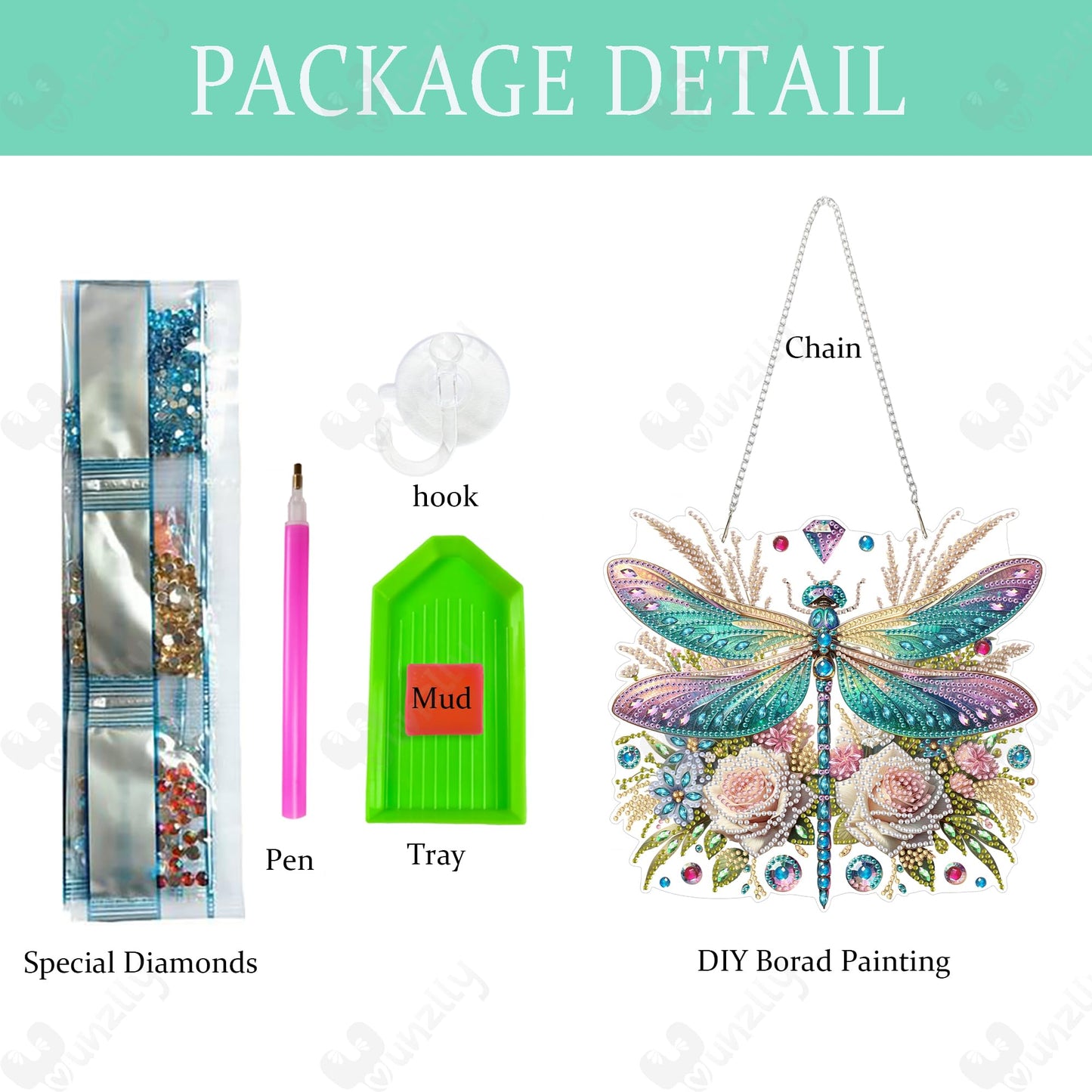 Yunzlly DIY Hanging Diamond Art Pendant Kit, Special Crystal Double Sided Diamonds Painting Ornament Kit for Adults, Acrylic Gem Painting Board for Window&Door&Wall (Dragonfly)