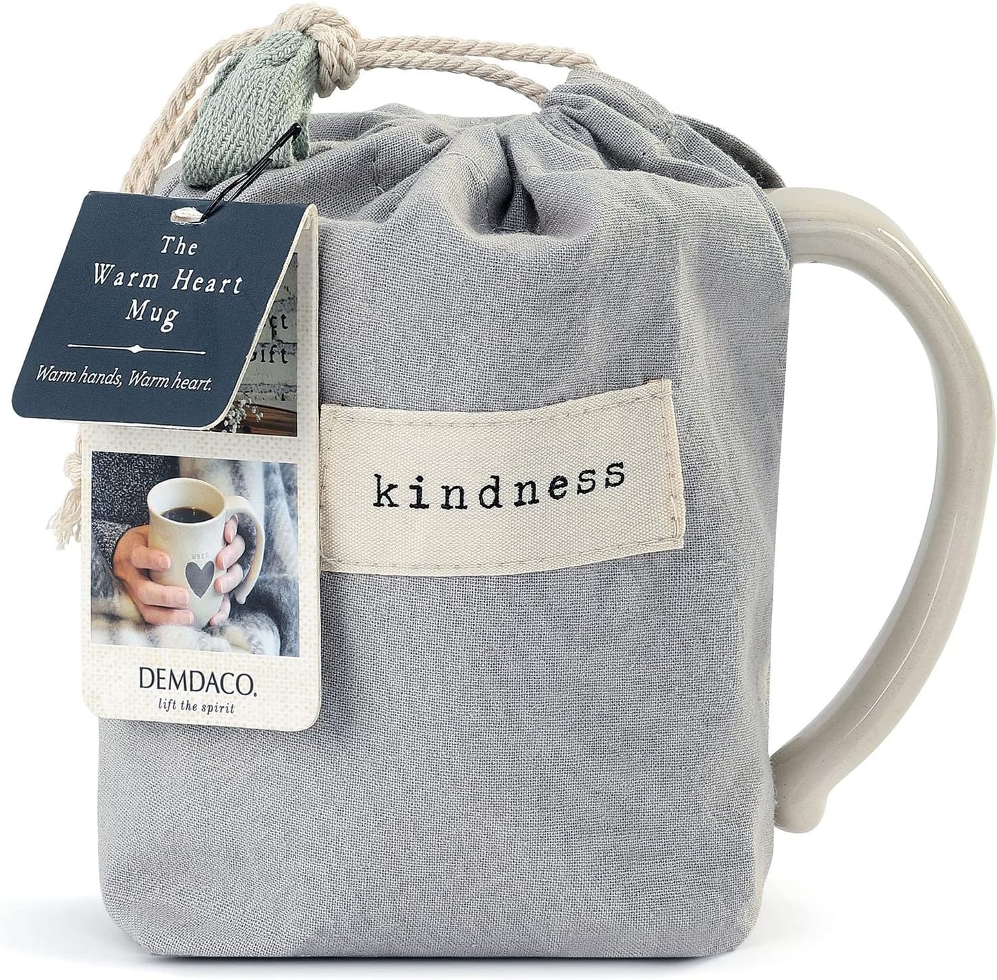 DEMDACO Kind Heart Cream Inspirational Ceramic Stoneware Coffee Mug, 16 Ounce