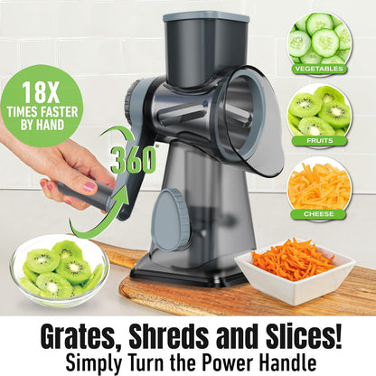 EDEFISY Cheese Grater Hand Crank Rotary Vegetables Shredder with Handle, 3-in-1 Graters with Interchangeable Blades and Non-slip Base Multifunctional Slicer for Kitchen