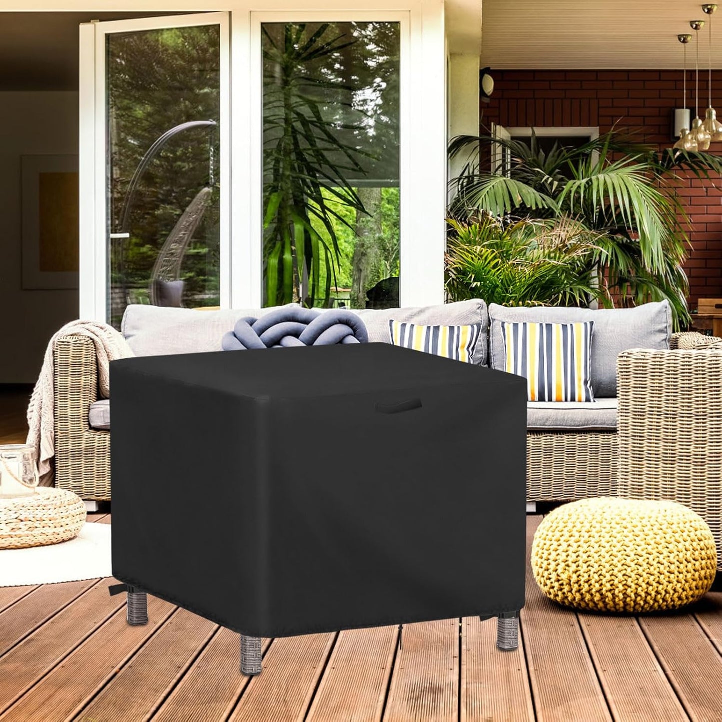 25 Inch 25 20 17 Inch Outdoor Ottoman Cover Rectangle, Waterproof Patio Ottoman Cover, Heavy Duty Outdoor Side Table