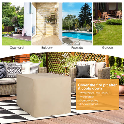 COSTWAY 35" Propane Gas Fire Pit Table, 50,000 BTU Auto-Ignition Propane Fire Pit with Lid, Lava Rocks and PVC Cover, Outdoor PE Rattan Fire Pit Table for Poolside, Garden, Balcony, ETL Certification
