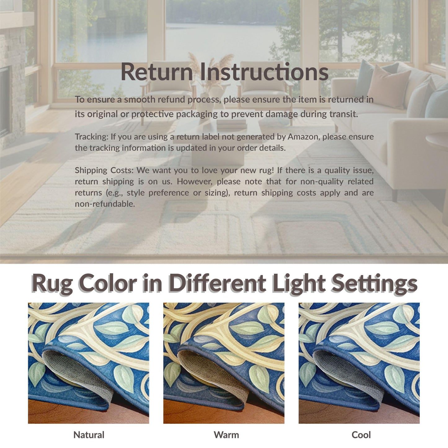 Design&I Low Pile Flatwoven Area Rug 8x10, Premium Zen Relaxation Mat with Eastern Inspired Motifs, Machine Washable, Stain Resistant Indoor Rug for Living Room, Bedroom, Non Slip(Blue, 8x10)