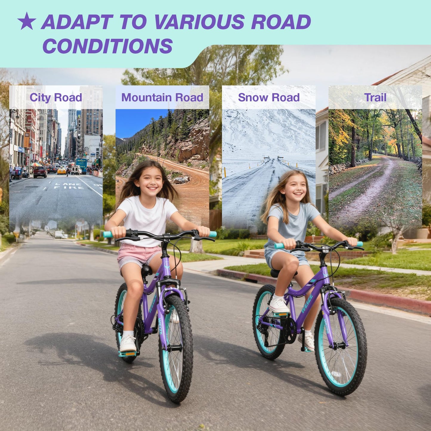 WEIZE 24 Inch Kid Mountain Bike,Kid Bike for Girls Age 6-14 Year Old,6 Speed Kid Bicycle with Front Suspension Fork,Adjustable Seat Height,High-Carbon Steel Frame,Ideal for Girl Adventurers,Purple