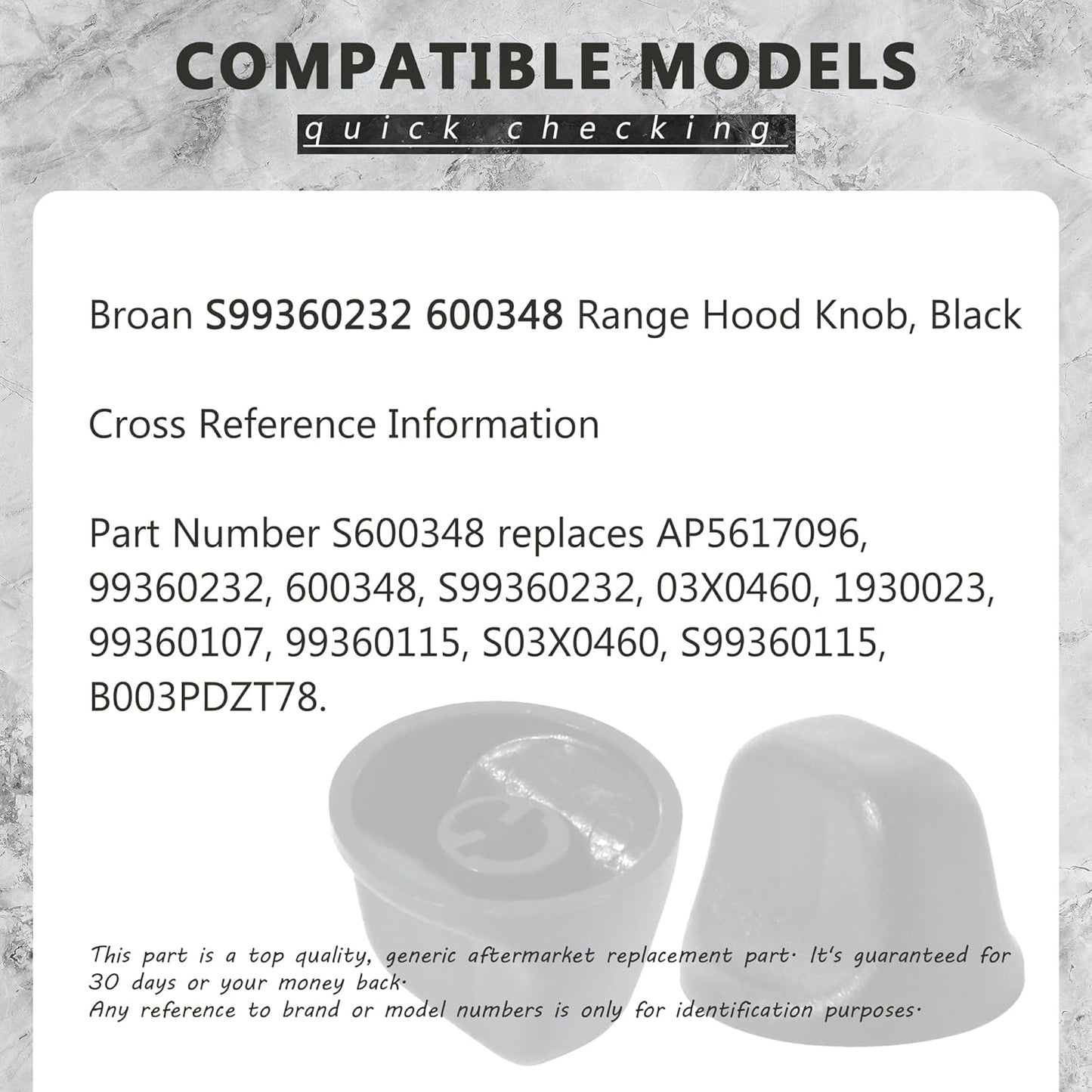 S99360232 Range Hood Knob, S600348 Fan Knob Replacement Parts for Kitchen Appliances, 4PCS