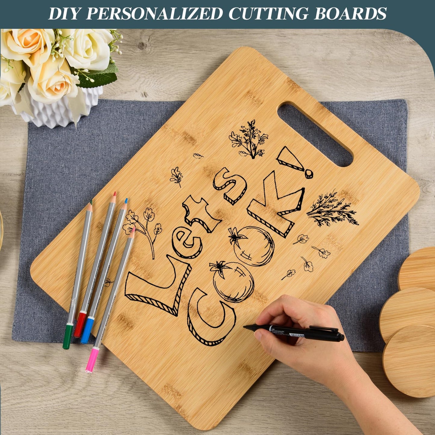 AWIZOM 12 Pack Bamboo Cutting Boards Wood Chopping Boards Bulk Bamboo Serving Boards with Handle Wooden Charcuterie Boards Laser Engraving Board for Customized Mother's Day Housewarming Pesent,11x15"