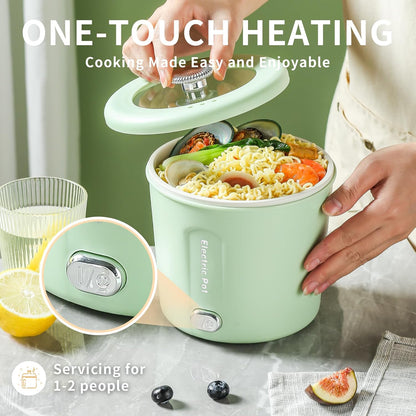 Hot Pot Electric, 1L Mini Ramen Cooker, 450W Rapid Noodles Cooker for Cooking Pasta, Egg, Soup, Portable Pot