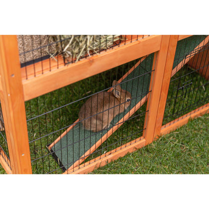 TRIXIE natura Outdoor Deluxe Rabbit Hutch with Run - Large 2-Story Rabbit Cage with Non-Slip Ramp - Elevated Small Animal House with Secure Playpen, Hinged Roof & Two Pull-Out Trays - in Natural