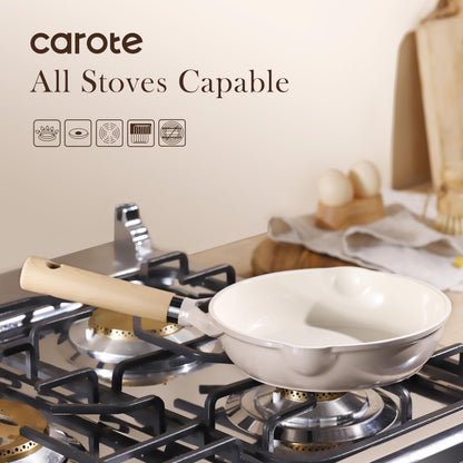 CAROTE 10" Ceramic Frying Pan Skillet, Non Stick Skillet Chef's Pan, Healthy & PFOA/PFAS Free, Induction-Compatible, Taupe