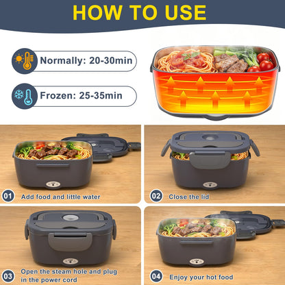 Carsolt Electric Lunch Box Food Heater for Adults 80W Portable Food Warmer for Car/Home 1.5L Heated Lunch Box for Adults, 12V/24V/110V Loncheras para Hombres de Trabajo lonchera eléctrica portátil