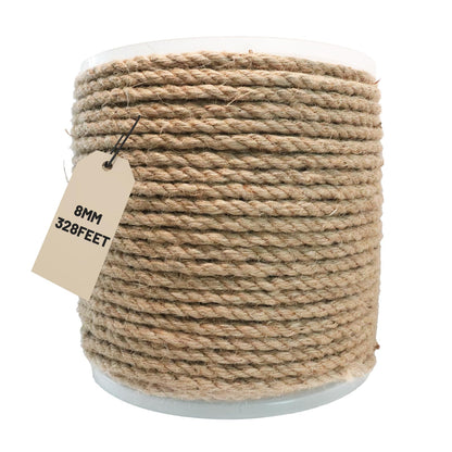 SDHUATUO Jute Twine Rope 8mm x 328ft, Natural Hemp String for Gardening, Crafting, Cat Scratching Post, DIY Crafts, Bundling, Home Decor