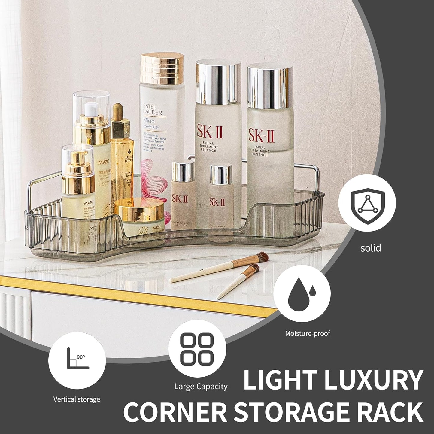 YCIA&DONE Corner Counter Bathroom Organizer, 1 Tier Clear Cosmetic Perfume Tray for Makeup and Skincare