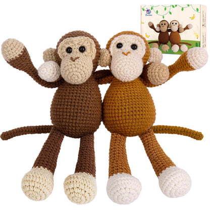 Crochetta Crochet Kit for Beginners, Crochet Kits with Step-by-Step Video Tutorials, Learn to Crochet Animal Kit for Adults Kids, DIY Craft Knitting Supplies, Monkey Amigurumi Gift(40%+ Yarn)