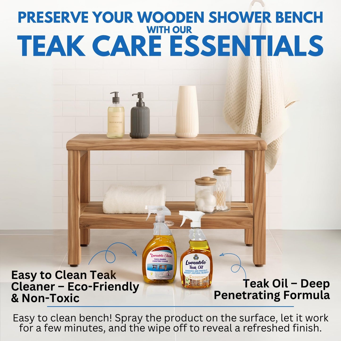EcoDecors Teak Shower Bench with Large Storage Shelf 36", 300 lb Capacity – Waterproof Bathroom Seat with Non-Slip Feet, Elegant Natural Teak Finish, Ideal for Adults, Seniors, & Spa-Style Bathrooms