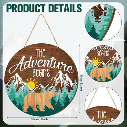 12 12'' Chunful The Adventure Begins Wooden Hanging Sign, x Woodland Nursery Decor, Green Trees Brown Background