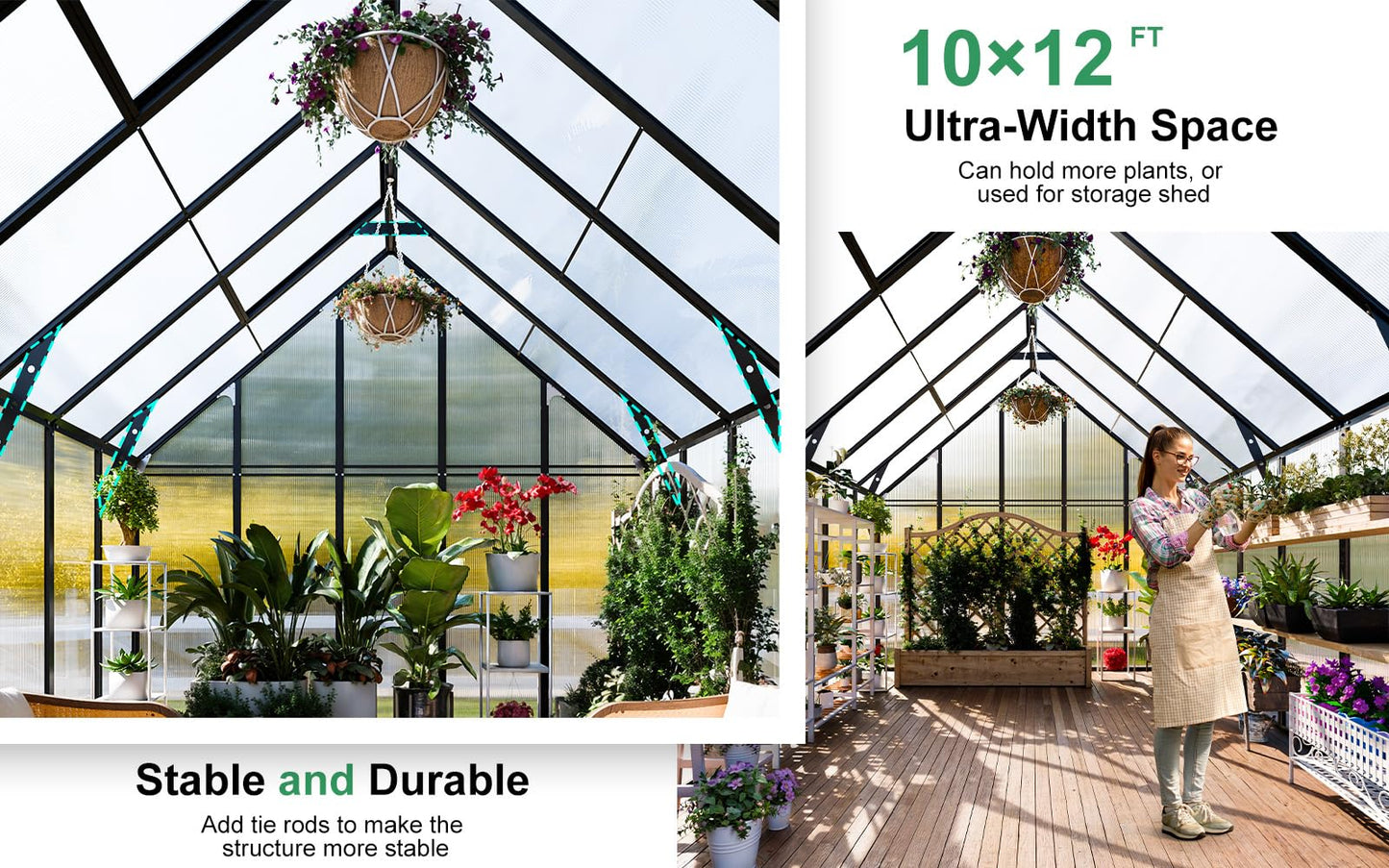 CDCASA 12x10x10 FT Greenhouse for Outdoors, Easy Assembly Large Aluminum Heavy Duty Polycarbonate Greenhouses Kit w/2 Windows, Swing Door, Outsides Walk-in Green House Sunroom for Backyard Garden
