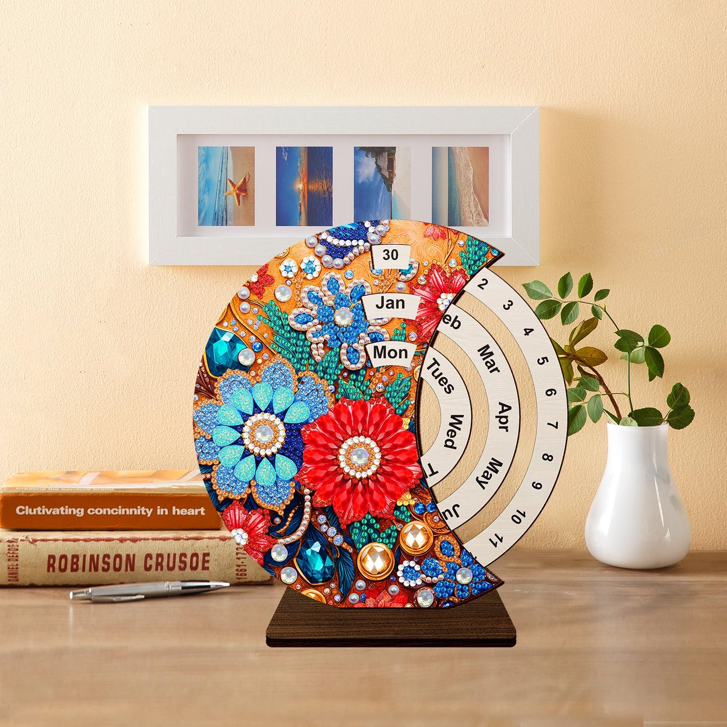 F-CANLAN 5D Diamond Painting Decorations Ornaments - Flower Calendar Decorated Desktop Diamond Art Painting by Numbers Calendar Decorated Desktop Diamond Art Kits for Adult Room Decor (19X18 CM)