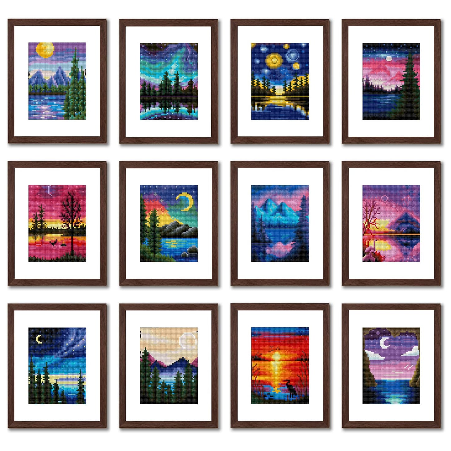 Aestalrcus 12 Pcs Small Diamond Art Kits, Landscape Diamond Art Kits for Adults, DIY Square Diamond Painting 3-Hour Gem Painting for Gift Home Desktop Decor 6.7x8.3 Inch(Without Frame)