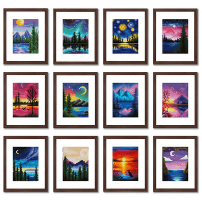Aestalrcus 12 Pcs Small Diamond Art Kits, Landscape Diamond Art Kits for Adults, DIY Square Diamond Painting 3-Hour Gem Painting for Gift Home Desktop Decor 6.7x8.3 Inch(Without Frame)