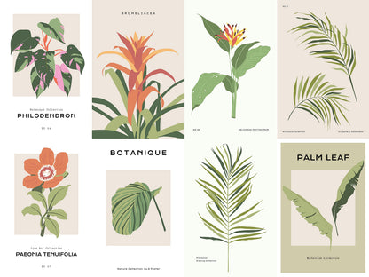 20 Piece Tropical Graphic Garden Flower Floral Collage Kit - Art Boheme, Palm Plants Minimalist, Teen Room Wall, Dormitory Bedroom Decorations, Aesthetic, 4x6 Professional Photos
