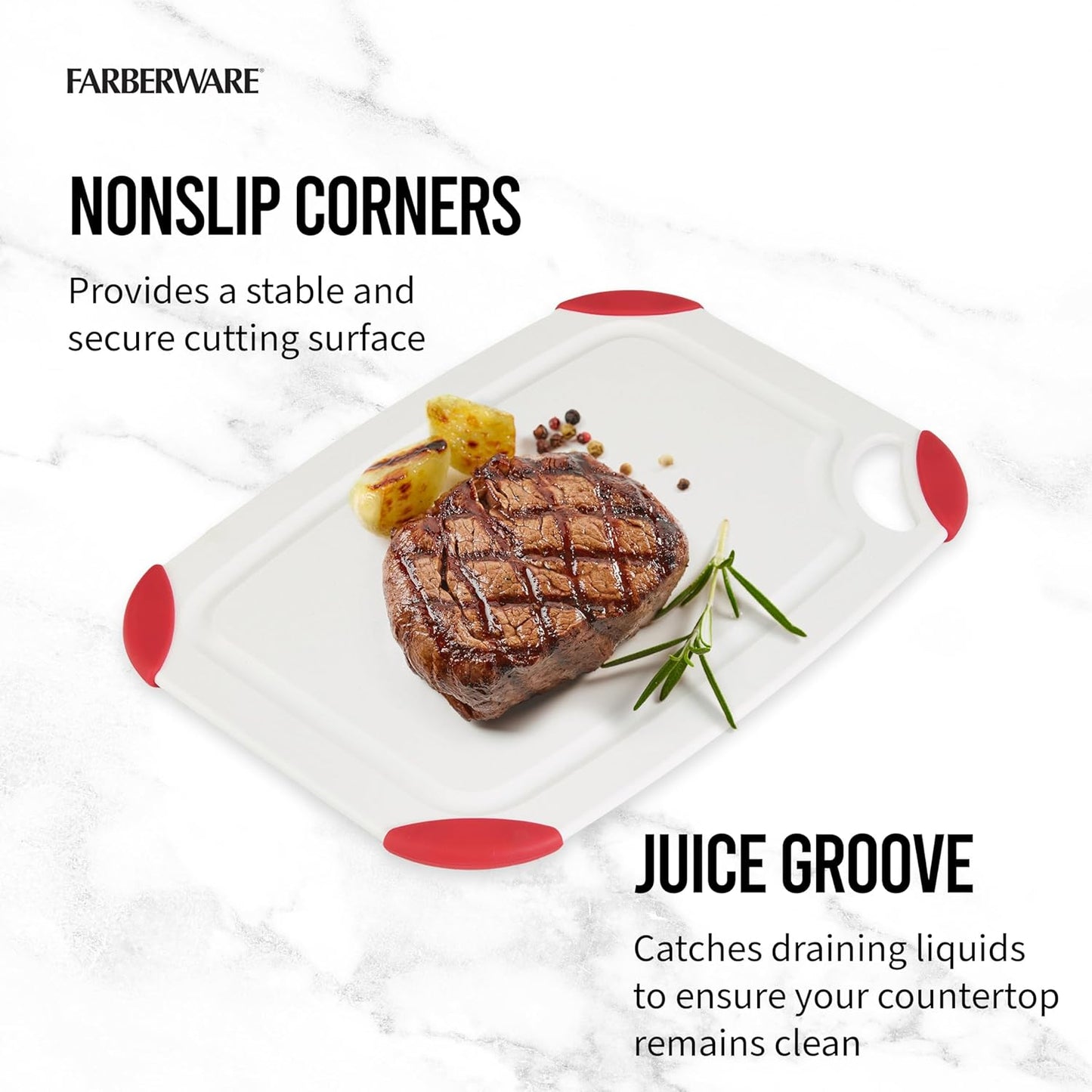 FARBERWARE Cutting Board Set, Made from Recycled PET with Non-Slip Edges, Durable & Dishwasher Safe, 2-Piece