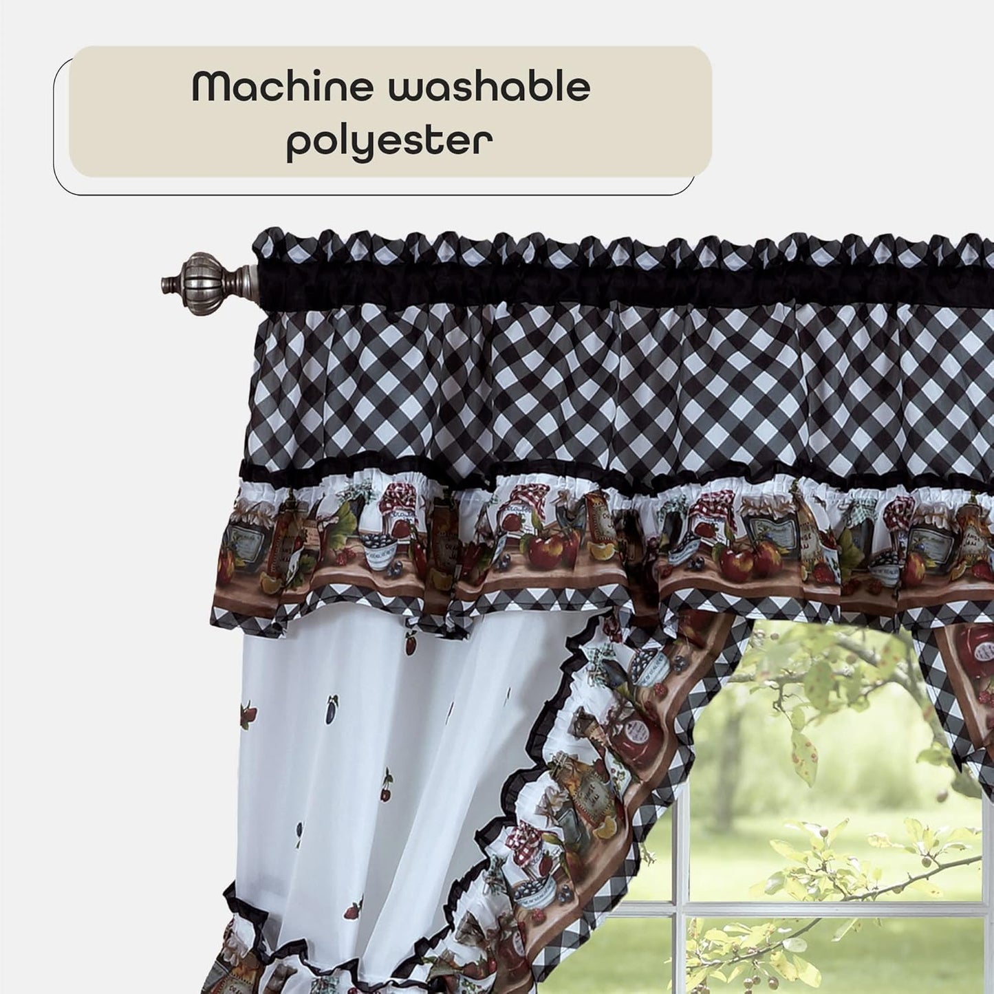 Printed Cottage Tier and Swag Window Curtain Set - 57 Inch Width, 36 Inch Length - Mason Jars