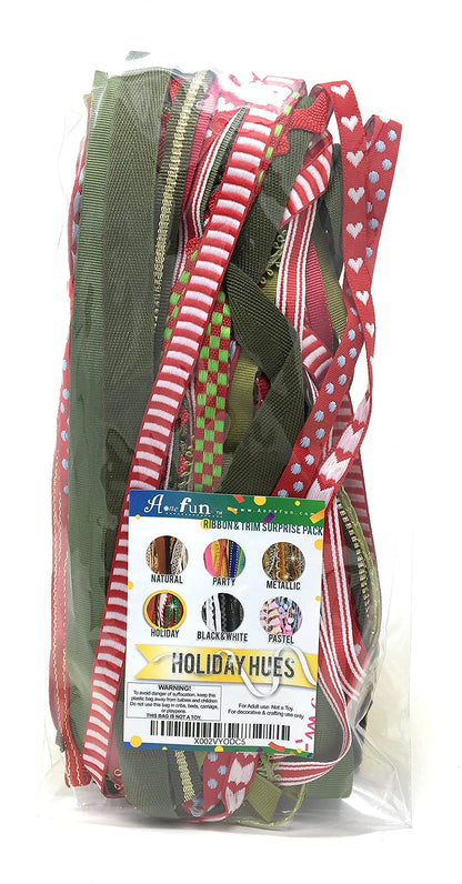Christmas Ribbons - Assorted Ribbon for Crafts Fabric Ribbon Assortment Variety Pack Holiday Trim Bulk Scraps Bundle 30 Yards