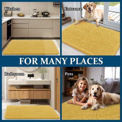 OLANLY Dog Door Mat - Absorbent Non-Slip Washable Doormat for Muddy Paws | 47x24 Yellow Chenille Mat