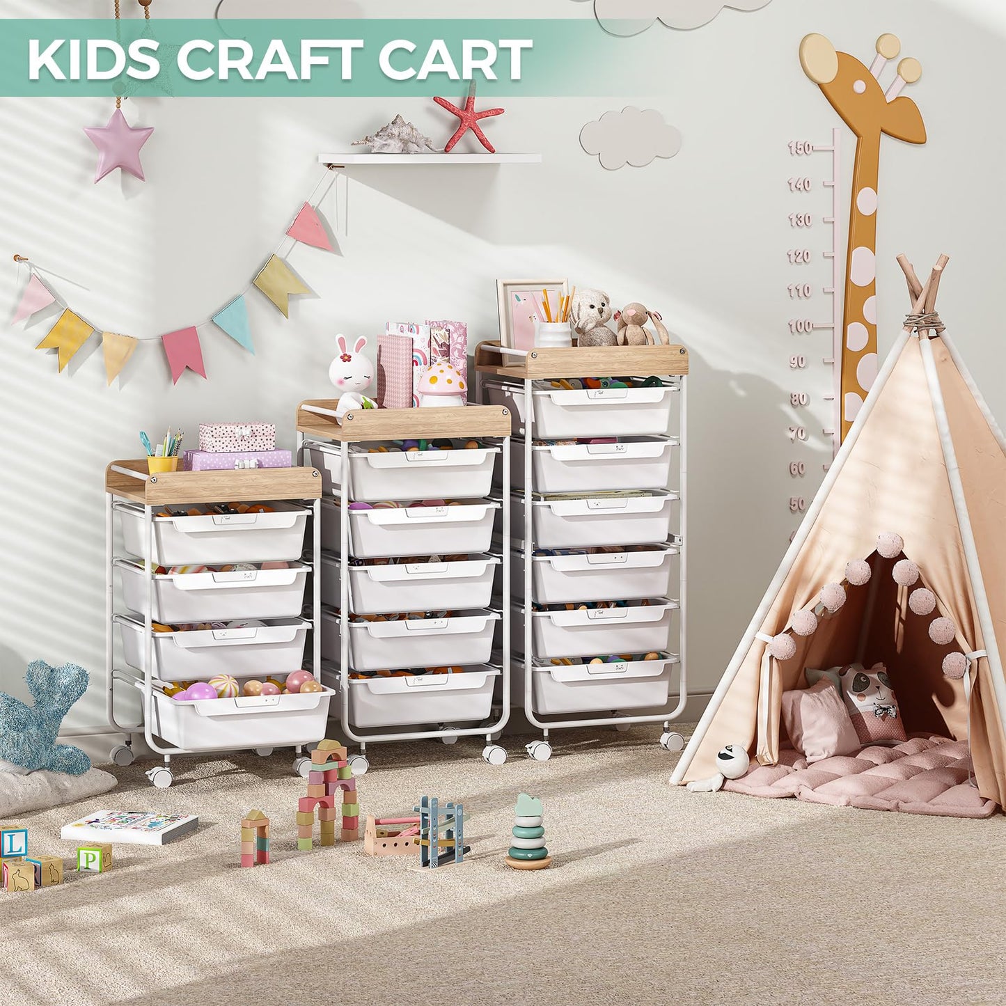 APEXCHASER Utility Cart with 4 Drawers,Rolling Storage Cart for Crafters Artists Kids Teacher Student Storage Arts Crafts & Sewing Study Supplies in Craft Room Dorm Classroom Kids Room-White