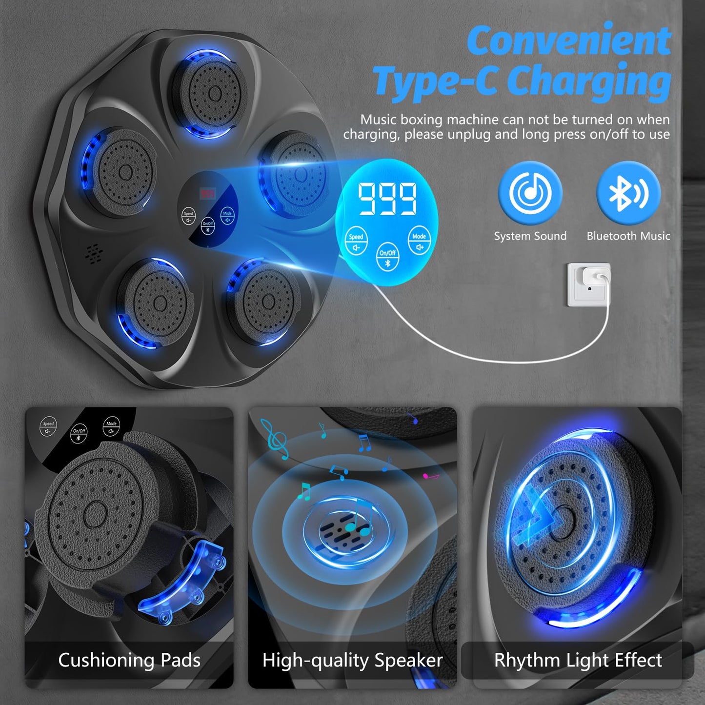 TGLLM Music Boxing Machine, Interactive Punching Trainer with Boxing Gloves, Large Size Wall Mounted Electronic Boxing Target for Adult Kids, 9 Modes & 9 Speeds
