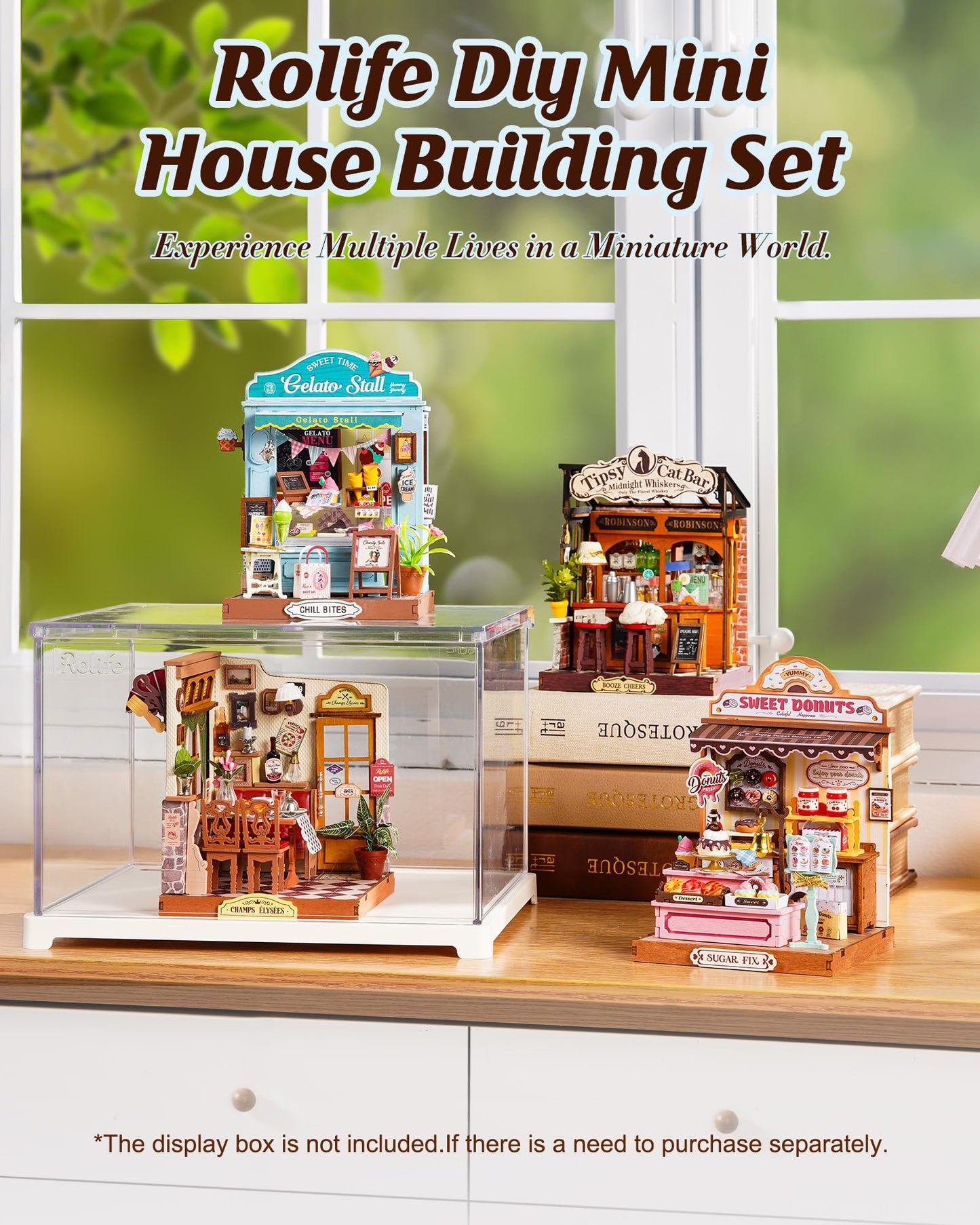 Rolife DIY Miniature Kit Mini Building Dollhouse Gelato Stall, Miniverse Lifestyle Mini Bookshelf Decoration, DIY Hobbies for Craftsman (Gelato Stall)