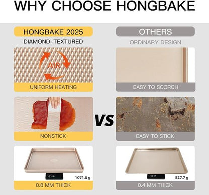HONGBAKE Nonstick Baking Sheet Pan Set - Heavy Duty Cookie Trays in Champagne Gold | 3 Sizes Included