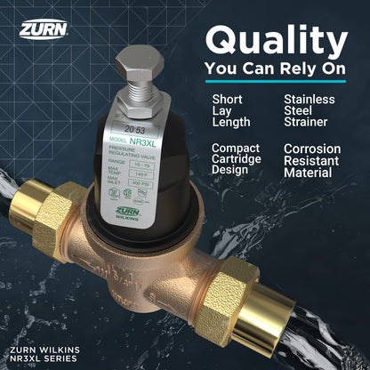 Zurn Wilkins 114-NR3XLDUC 1-1/4" NR3XL Pressure Reducing Valve with Double Union FNPT Copper Sweat Connection