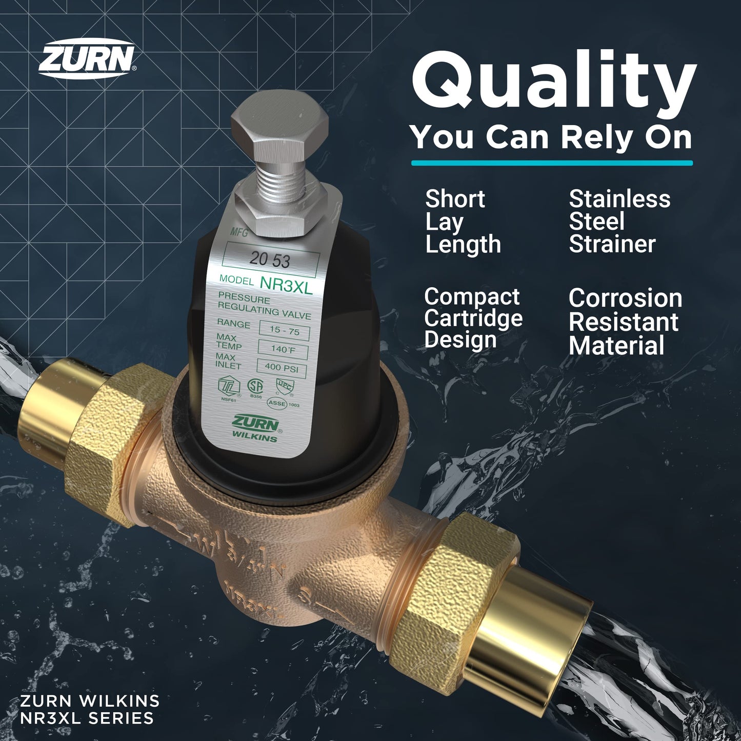 Zurn Wilkins 114-NR3XLDU 1-1/4" NR3XL Pressure Reducing Valve with Double Union FNPT Connection