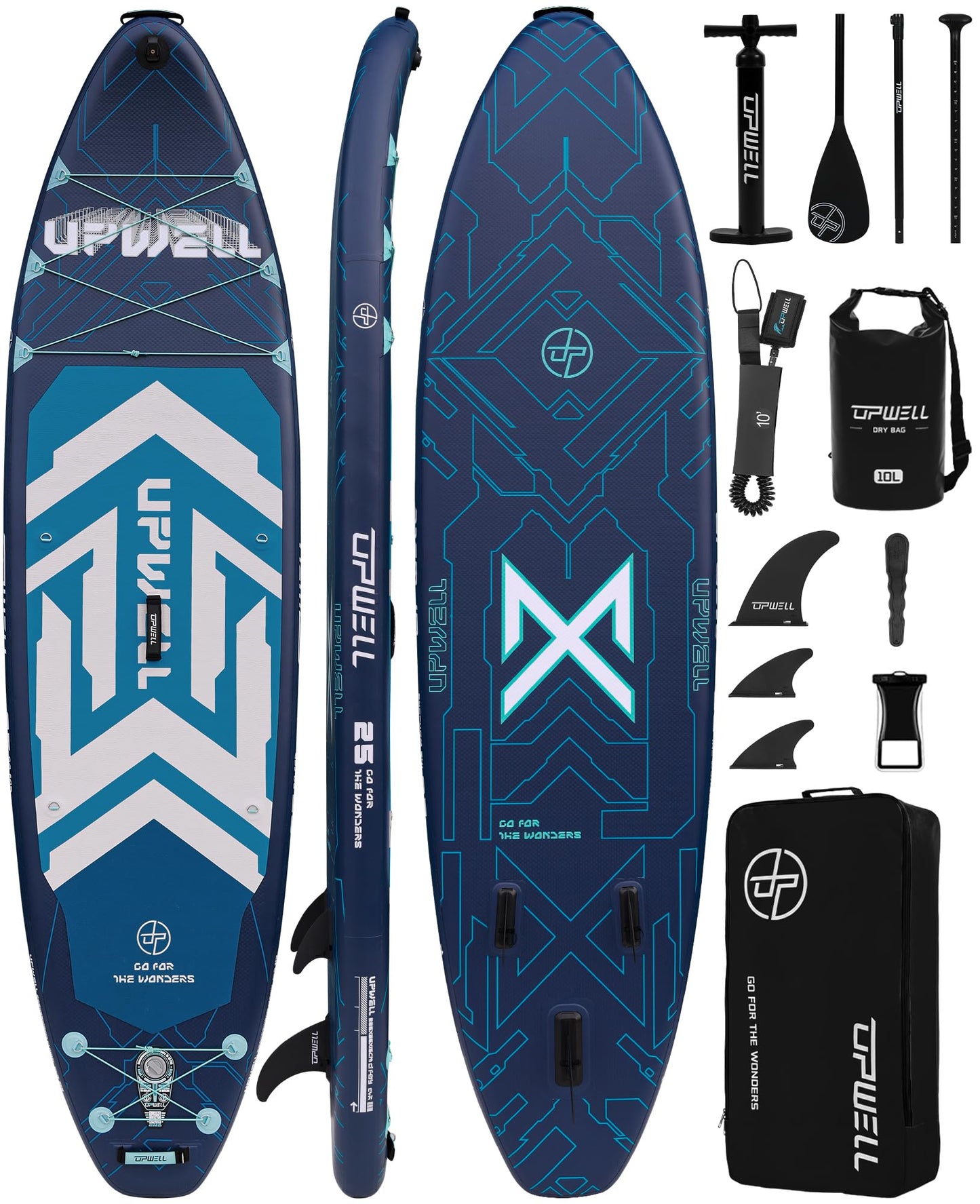 UPWELL 11'6"×35" Extra Wide Inflatable Paddle Board, Stand Up Paddle Board, Sup Paddle Boards for Adults, Chipmech Blue