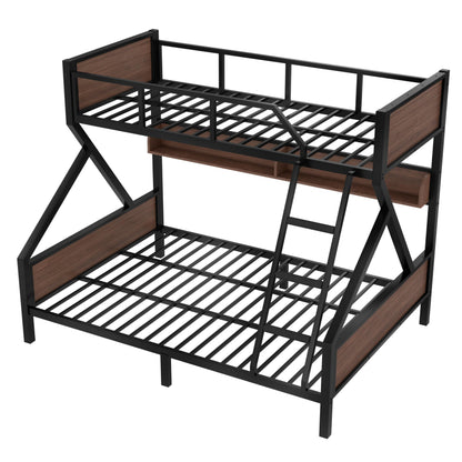 Bellemave Metal Bunk Bed Twin XL Over Queen Size with Storage Shelves & LED Light,Heavy Duty Bunk Bed Frame with Wood Board & Sturdy Slats,Twin XL Over Queen Bunk Beds for Bedroom,Noise Free, Black