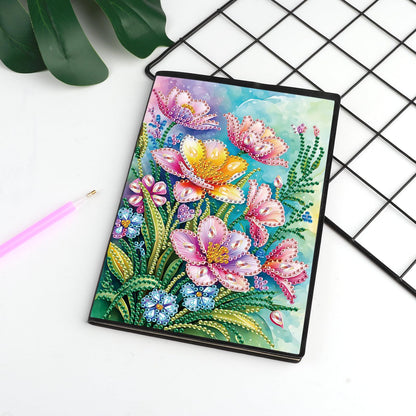 JISHSHAY Diamond Painting Notebook Journal Diamond Art Note Book Gem Art Sketch Book Gem Painting Diary Mosaic Kits for Adults Blank Notebook with Special Drills 14.5×21cm/5.7×8.26in Flower