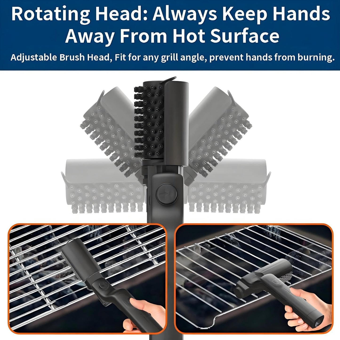 Electric Grill Brush Rechargeable, 3 Powerful Speed BBQ Grill Brush for Outdoor Grill, 180° Adjustable, Stainless Steel Rotary Brush Head, Automatic Grill Cleaning Brush for Camping Outdoor Grill